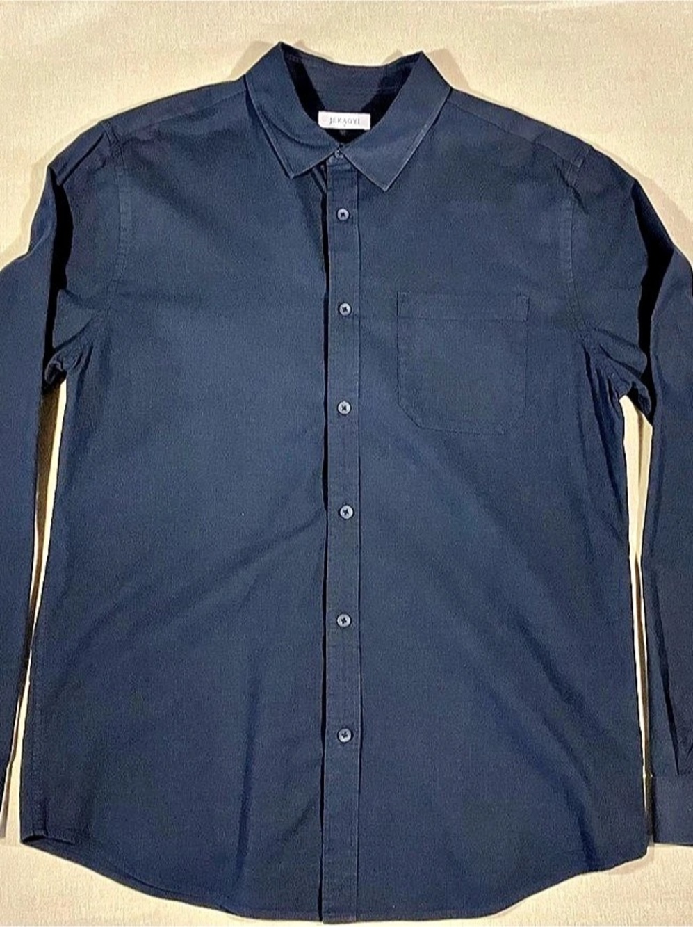 JEKAOYI Men’s Navy Blue Linen Shirt Medium Long Sleeve Button Up